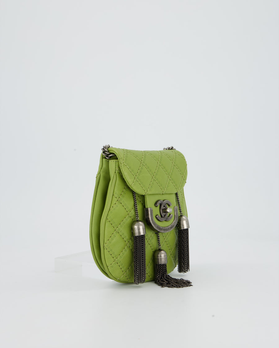 Chanel 12P Sage Green Paris-Edinburgh Coco Sporran Fringe Crossbody Bag in Calfskin Leather with Ruthenium Hardware