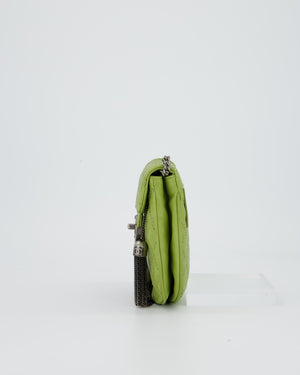 Chanel 12P Sage Green Paris-Edinburgh Coco Sporran Fringe Crossbody Bag in Calfskin Leather with Ruthenium Hardware