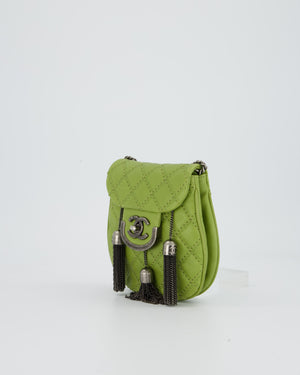 Chanel 12P Sage Green Paris-Edinburgh Coco Sporran Fringe Crossbody Bag in Calfskin Leather with Ruthenium Hardware