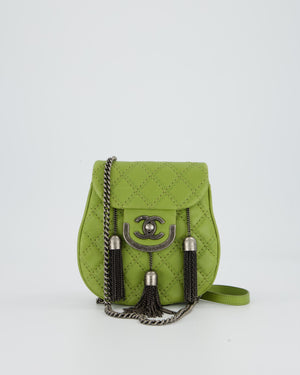 Chanel 12P Sage Green Paris-Edinburgh Coco Sporran Fringe Crossbody Bag in Calfskin Leather with Ruthenium Hardware