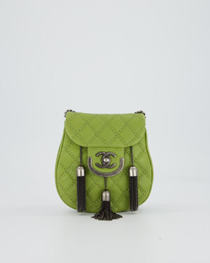 Chanel 12P Sage Green Paris-Edinburgh Coco Sporran Fringe Crossbody Bag in Calfskin Leather with Ruthenium Hardware