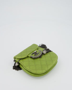 Chanel 12P Sage Green Paris-Edinburgh Coco Sporran Fringe Crossbody Bag in Calfskin Leather with Ruthenium Hardware