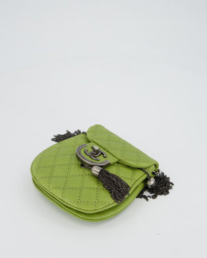 Chanel 12P Sage Green Paris-Edinburgh Coco Sporran Fringe Crossbody Bag in Calfskin Leather with Ruthenium Hardware