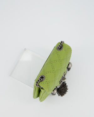 Chanel 12P Sage Green Paris-Edinburgh Coco Sporran Fringe Crossbody Bag in Calfskin Leather with Ruthenium Hardware