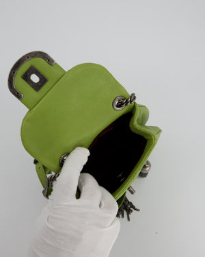 Chanel 12P Sage Green Paris-Edinburgh Coco Sporran Fringe Crossbody Bag in Calfskin Leather with Ruthenium Hardware