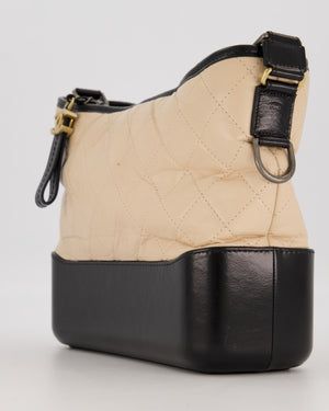 Chanel Large Gabrielle Bag in Beige and Black Crumpled Calfskin Leather with Mixed Hardware