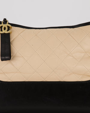 Chanel Large Gabrielle Bag in Beige and Black Crumpled Calfskin Leather with Mixed Hardware