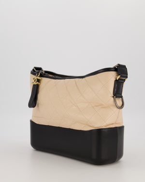 Chanel Large Gabrielle Bag in Beige and Black Crumpled Calfskin Leather with Mixed Hardware