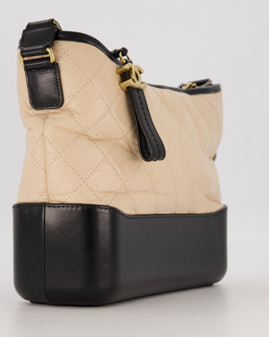Chanel Large Gabrielle Bag in Beige and Black Crumpled Calfskin Leather with Mixed Hardware