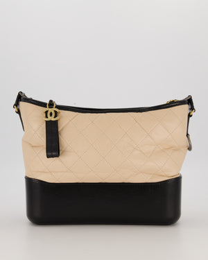 Chanel Large Gabrielle Bag in Beige and Black Crumpled Calfskin Leather with Mixed Hardware