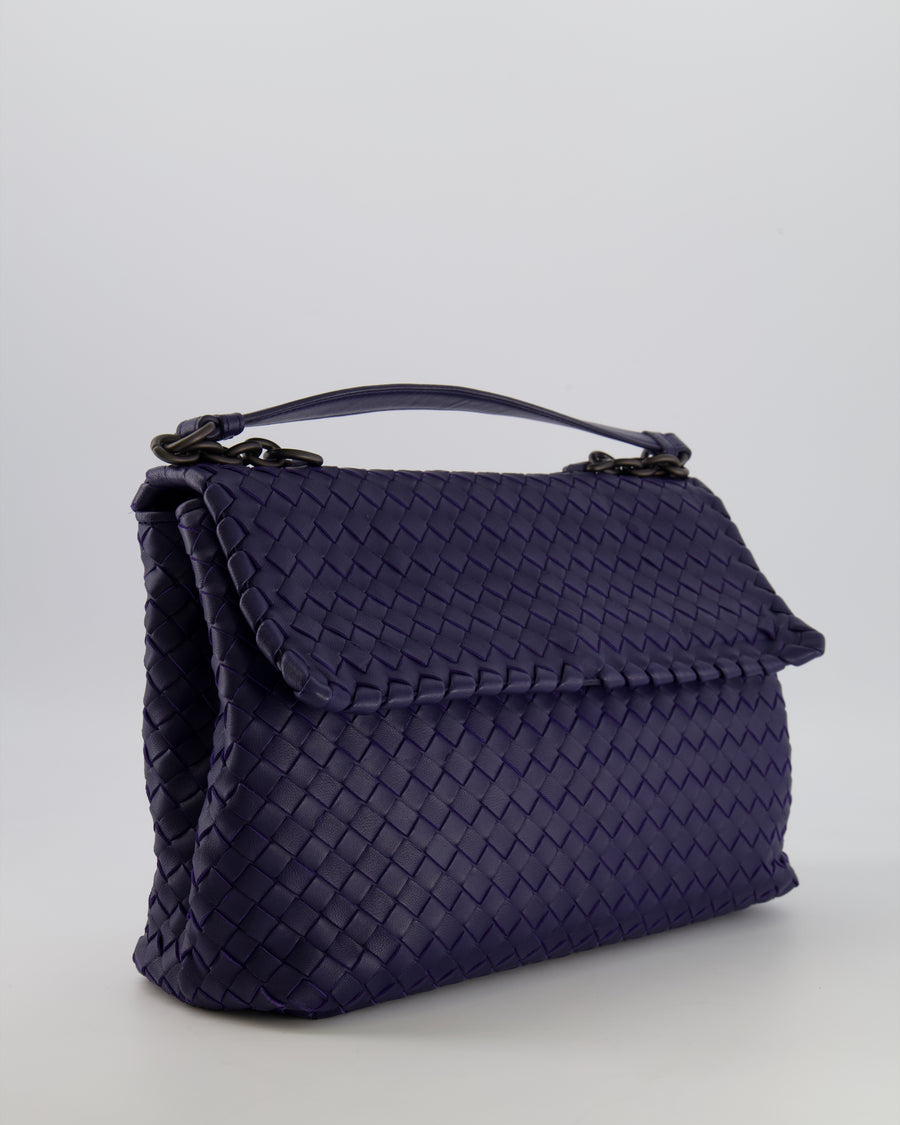 Bottega Veneta Purple Intrecciato Shoulder Bag with Matte Black Hardware