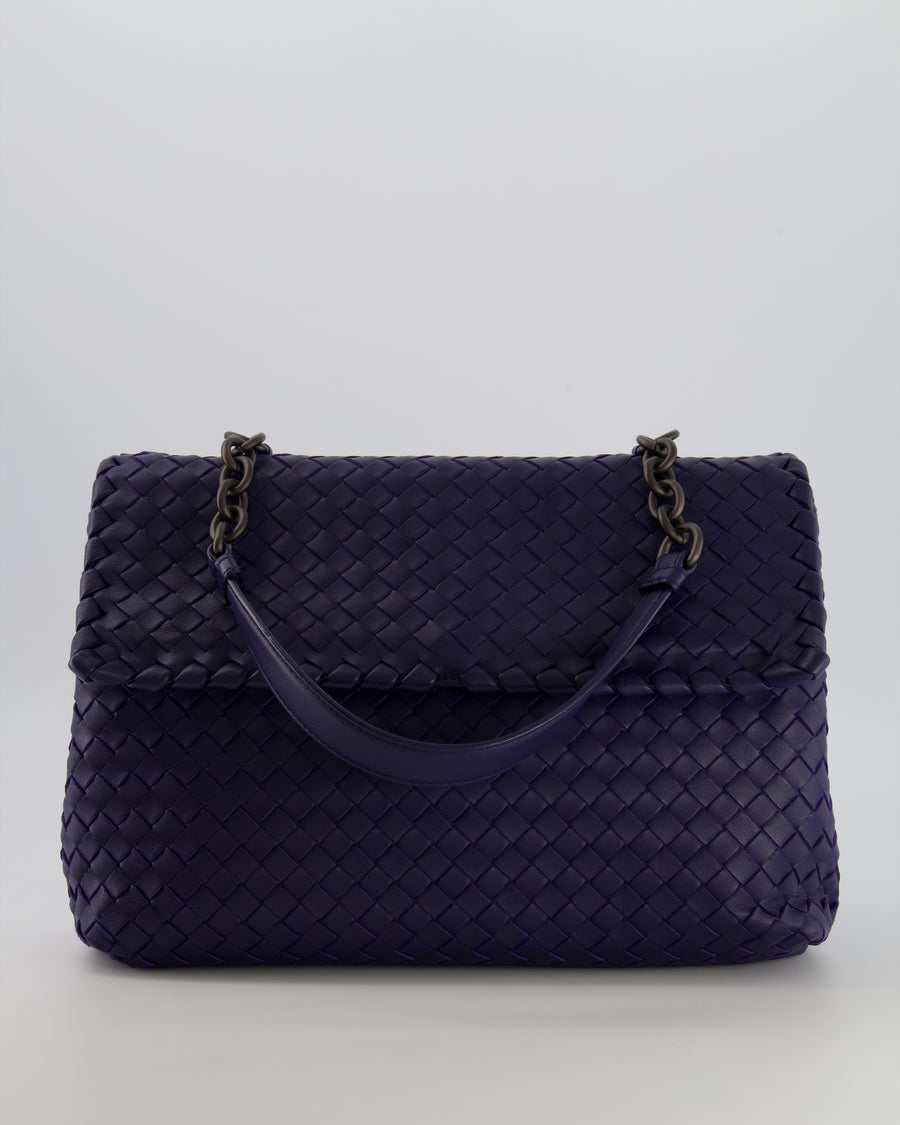 Bottega Veneta Purple Intrecciato Shoulder Bag with Matte Black Hardware