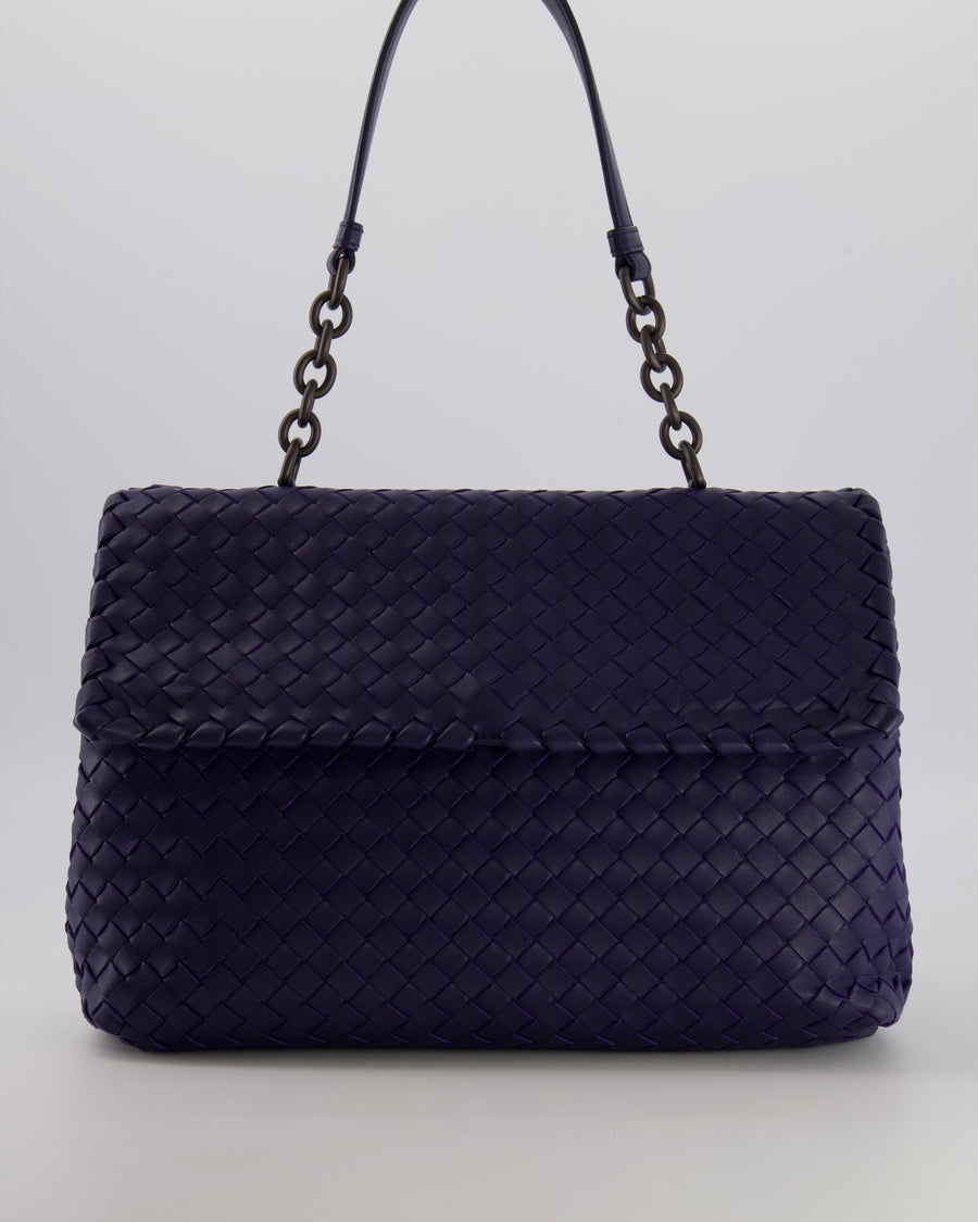 Bottega Veneta Purple Intrecciato Shoulder Bag with Matte Black Hardware