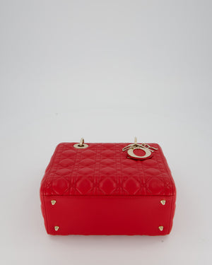 Christian Dior Medium Lady Dior Bag in Red Lambskin Leather With Champagne Gold Hardware