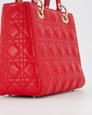 Christian Dior Medium Lady Dior Bag in Red Lambskin Leather With Champagne Gold Hardware