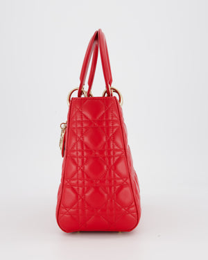 Christian Dior Medium Lady Dior Bag in Red Lambskin Leather With Champagne Gold Hardware