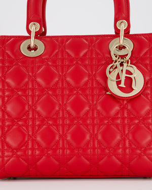 Christian Dior Medium Lady Dior Bag in Red Lambskin Leather With Champagne Gold Hardware