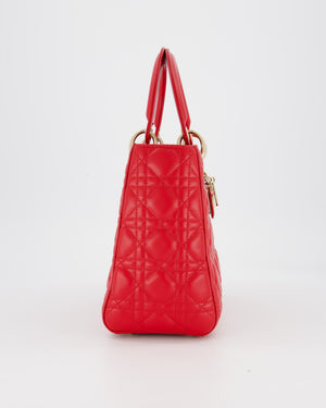 Christian Dior Medium Lady Dior Bag in Red Lambskin Leather With Champagne Gold Hardware