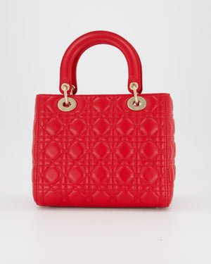 Christian Dior Medium Lady Dior Bag in Red Lambskin Leather With Champagne Gold Hardware