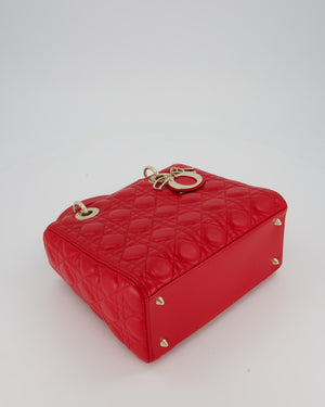 Christian Dior Medium Lady Dior Bag in Red Lambskin Leather With Champagne Gold Hardware