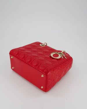 Christian Dior Medium Lady Dior Bag in Red Lambskin Leather With Champagne Gold Hardware