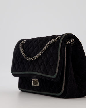Chanel Navy Suede Reissue 2.55 Quilted Medium Double Flap Bag with Brushed Silver Hardware