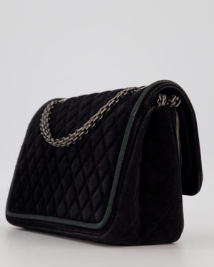 Chanel Navy Suede Reissue 2.55 Quilted Medium Double Flap Bag with Brushed Silver Hardware