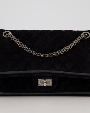 Chanel Navy Suede Reissue 2.55 Quilted Medium Double Flap Bag with Brushed Silver Hardware