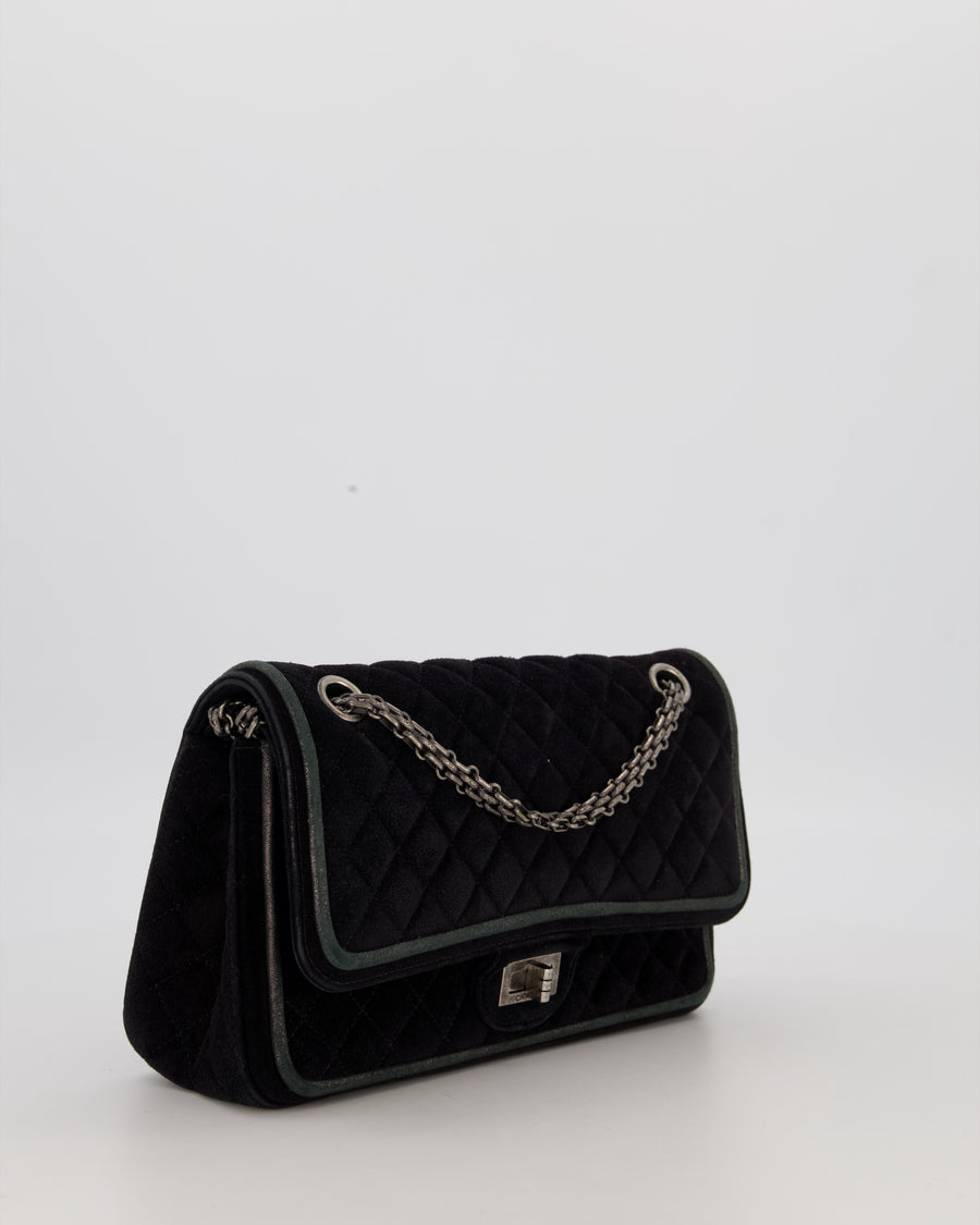 Chanel Navy Suede Reissue 2.55 Quilted Medium Double Flap Bag with Brushed Silver Hardware