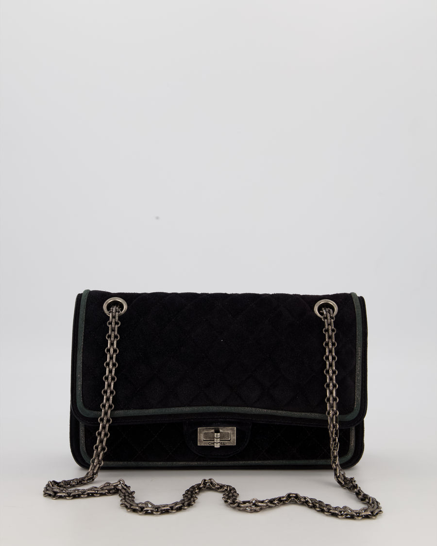 Chanel Navy Suede Reissue 2.55 Quilted Medium Double Flap Bag with Brushed Silver Hardware