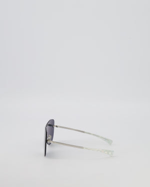 Chanel Silver Quilted 71158 Mirrored Shield Sunglasses