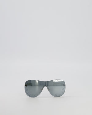 Chanel Silver Quilted 71158 Mirrored Shield Sunglasses