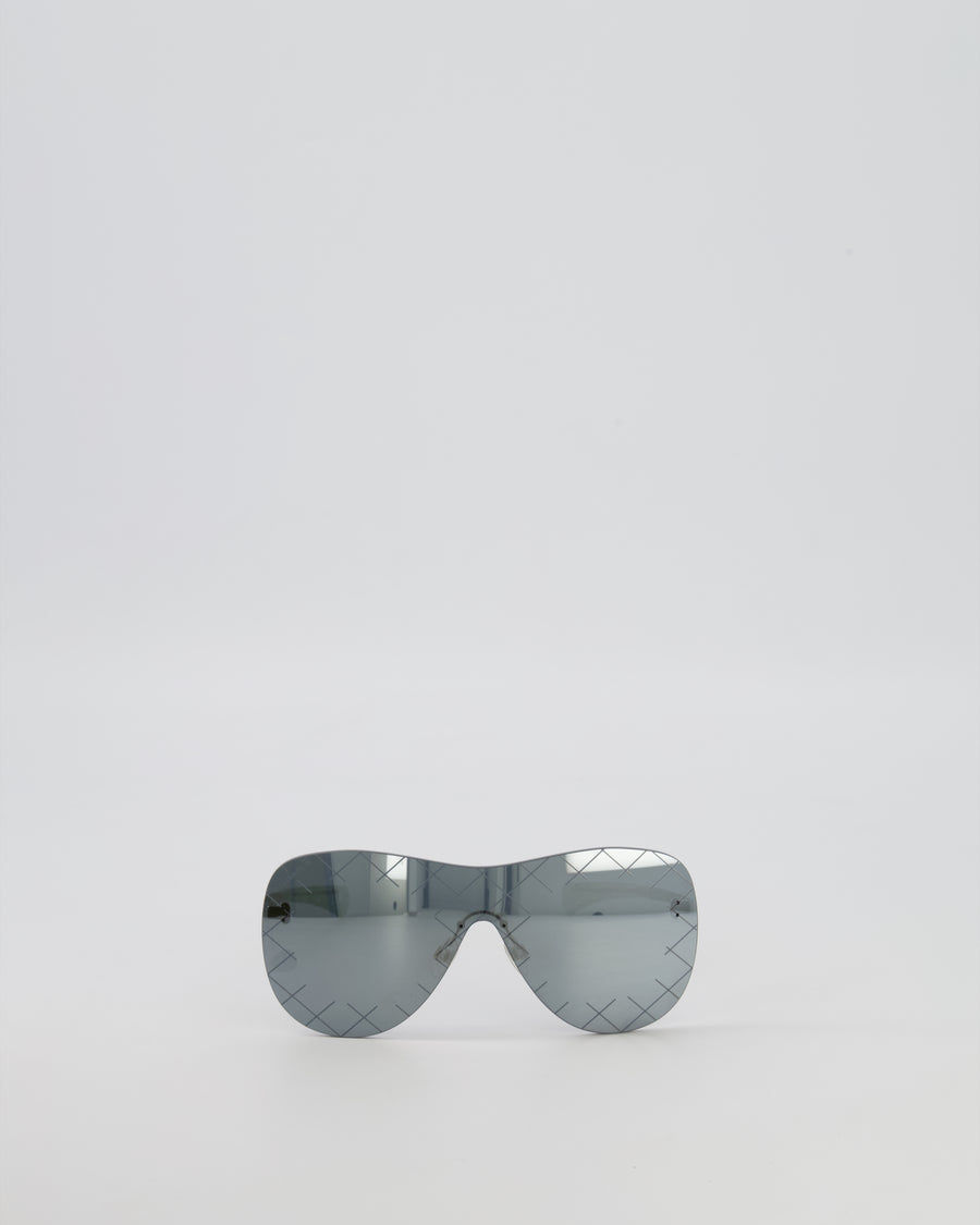Chanel Silver Quilted 71158 Mirrored Shield Sunglasses