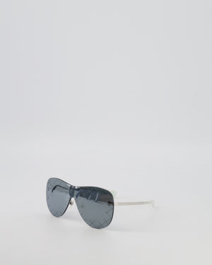 Chanel Silver Quilted 71158 Mirrored Shield Sunglasses