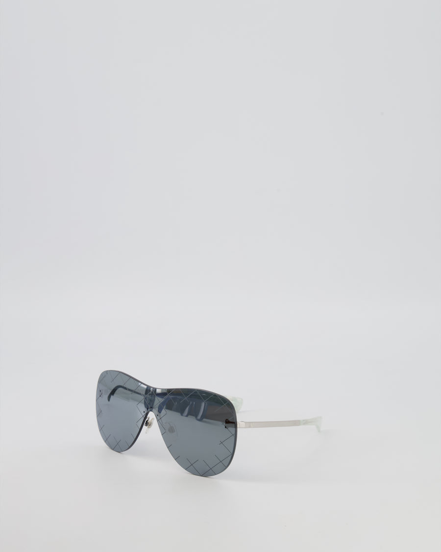 Chanel Silver Quilted 71158 Mirrored Shield Sunglasses