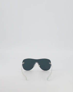Chanel Silver Quilted 71158 Mirrored Shield Sunglasses