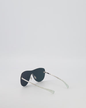 Chanel Silver Quilted 71158 Mirrored Shield Sunglasses