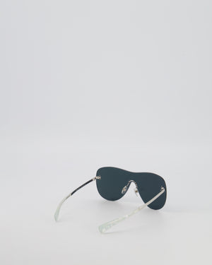 Chanel Silver Quilted 71158 Mirrored Shield Sunglasses