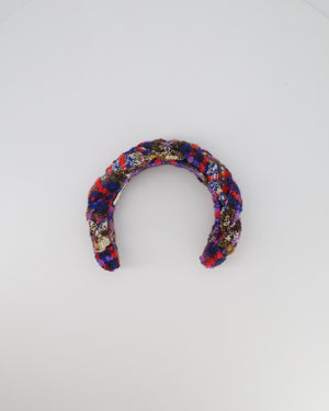 Gucci Multi-Colour Tweed Headband with Gold GG Detail
