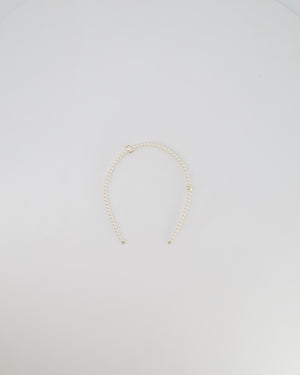 Chanel White Pearl Headband with Gold CC Details