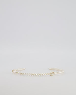 Chanel White Pearl Headband with Gold CC Details
