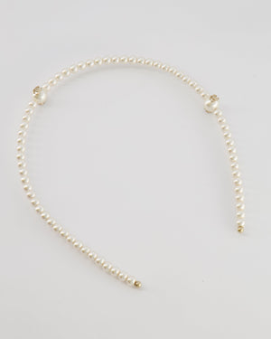 Chanel White Pearl Headband with Gold CC Details
