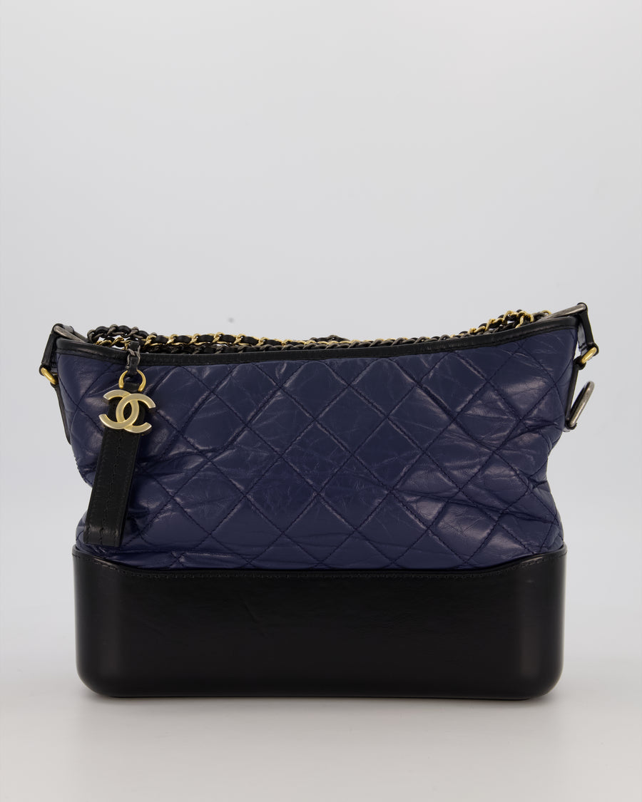 Chanel Navy and Black Medium Gabrielle Bag in Calfskin Leather with Mixed Hardware