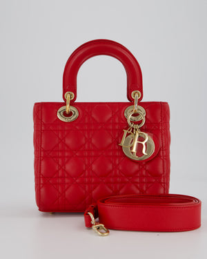 Christian Dior Strawberry Red Small ABC Lady Dior Bag in Lambskin Cannage Leather with Champagne Gold Hardware