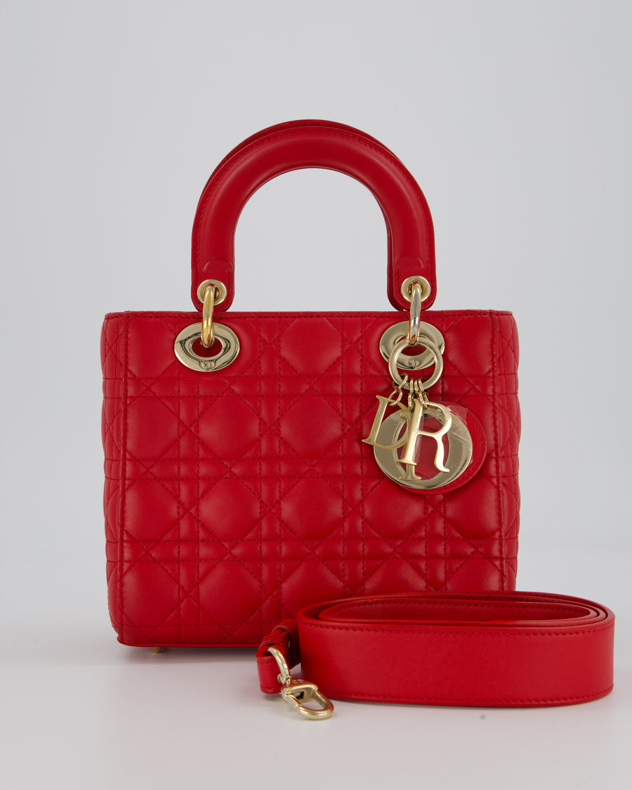 Christian Dior Strawberry Red Small ABC Lady Dior Bag in Lambskin Cannage Leather with Champagne Gold Hardware