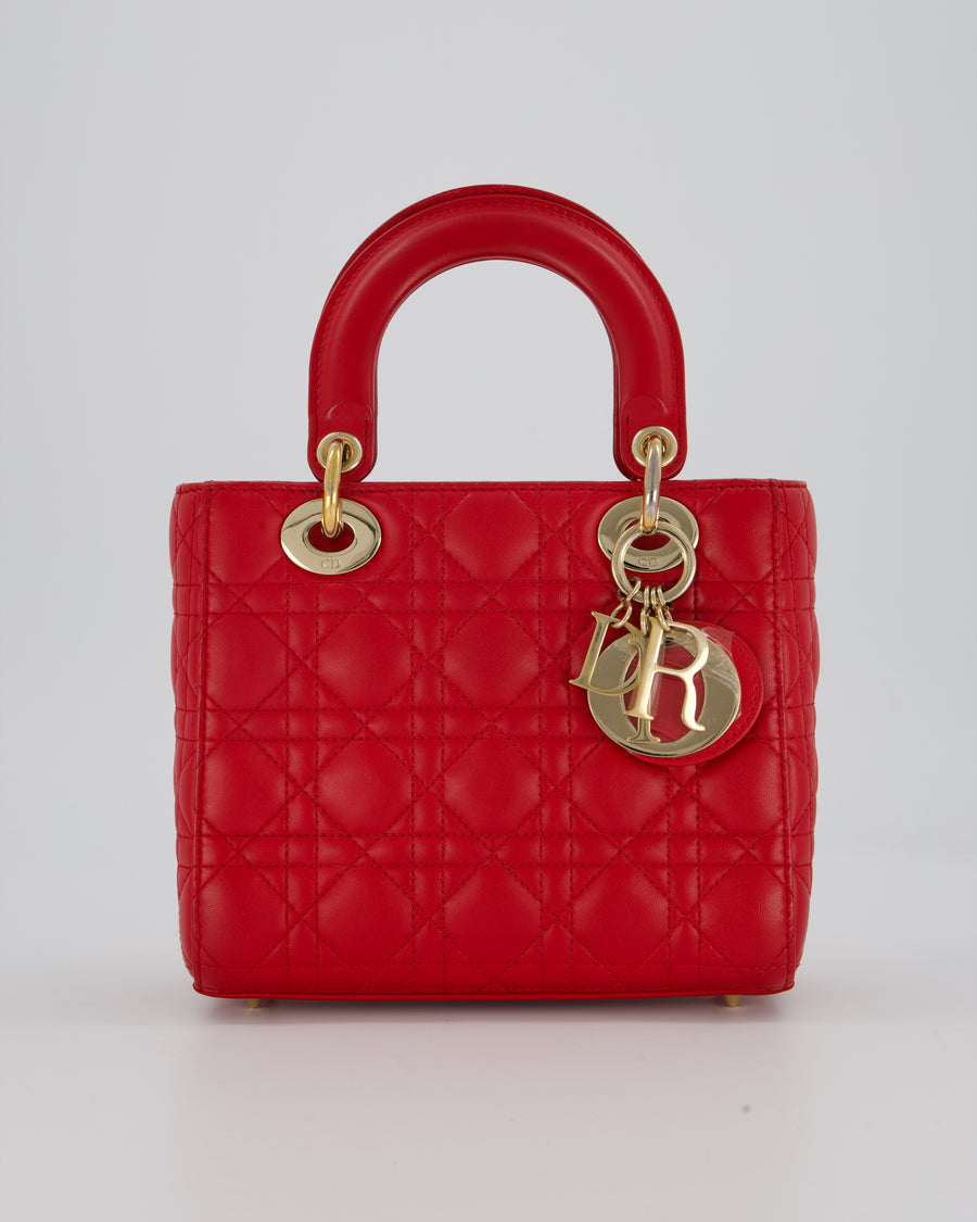 Christian Dior Strawberry Red Small ABC Lady Dior Bag in Lambskin Cannage Leather with Champagne Gold Hardware