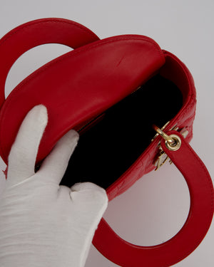 Christian Dior Strawberry Red Small ABC Lady Dior Bag in Lambskin Cannage Leather with Champagne Gold Hardware