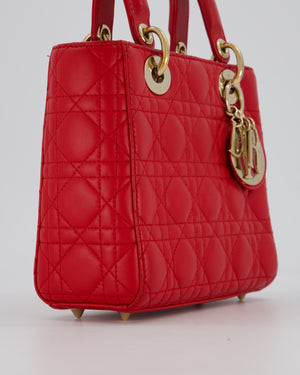 Christian Dior Strawberry Red Small ABC Lady Dior Bag in Lambskin Cannage Leather with Champagne Gold Hardware