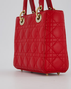 Christian Dior Strawberry Red Small ABC Lady Dior Bag in Lambskin Cannage Leather with Champagne Gold Hardware