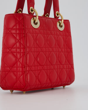 Christian Dior Strawberry Red Small ABC Lady Dior Bag in Lambskin Cannage Leather with Champagne Gold Hardware